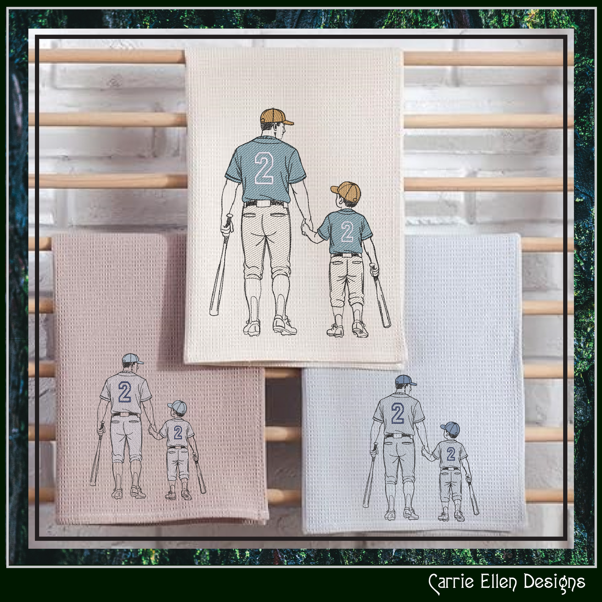 Heartwarming baseball machine embroidery design featuring a parent and child walking together with bats. Perfect for baseball families, coaches, team gifts, apparel, and sports keepsakes.

Machine embroidery design showing an adult and child baseball player walking hand in hand with matching uniforms and baseball bats.