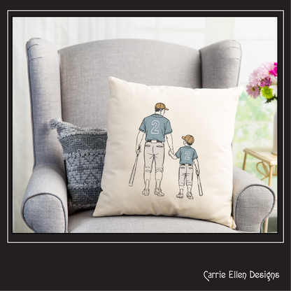 Heartwarming baseball machine embroidery design featuring a parent and child walking together with bats. Perfect for baseball families, coaches, team gifts, apparel, and sports keepsakes.

Machine embroidery design showing an adult and child baseball player walking hand in hand with matching uniforms and baseball bats.