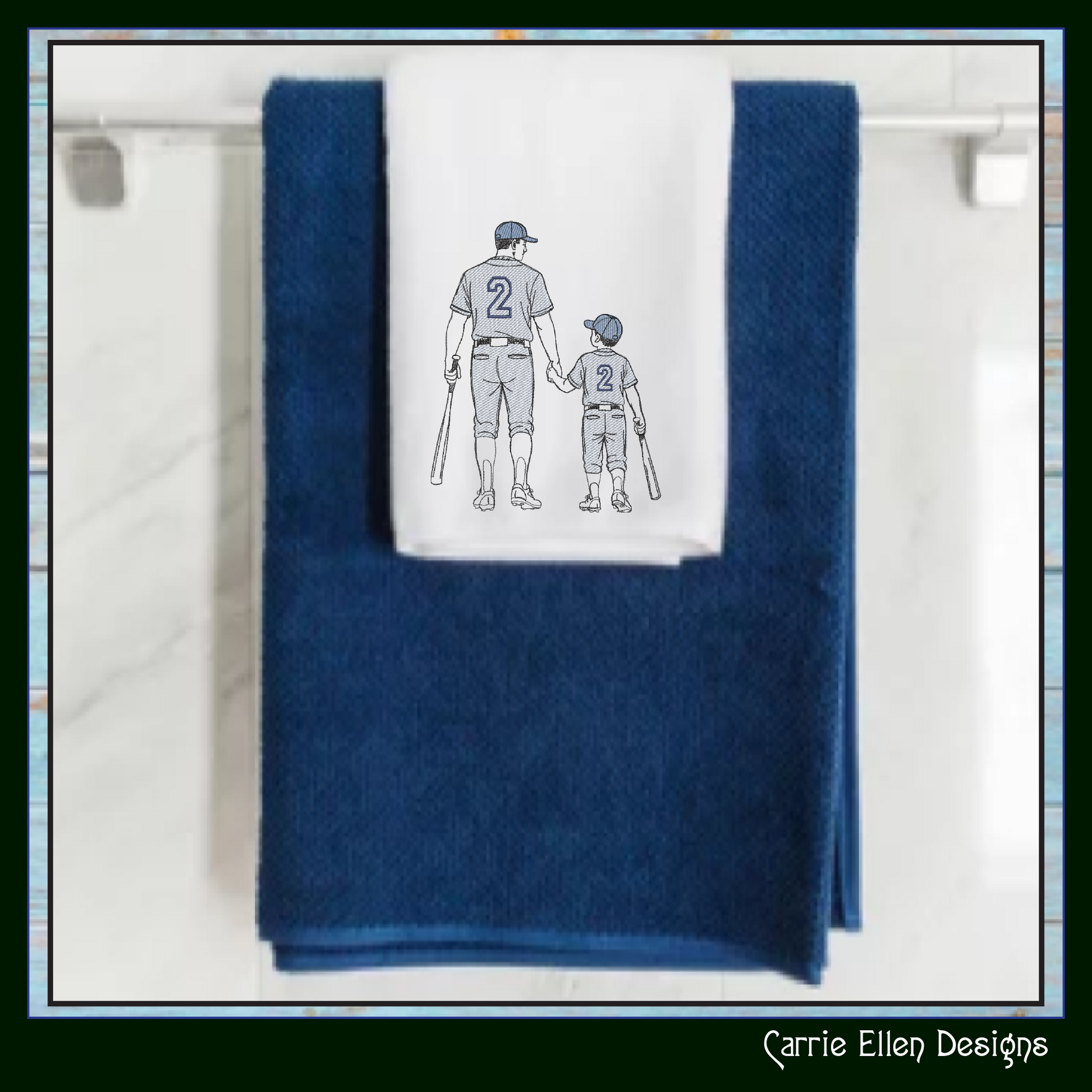 Heartwarming baseball machine embroidery design featuring a parent and child walking together with bats. Perfect for baseball families, coaches, team gifts, apparel, and sports keepsakes.

Machine embroidery design showing an adult and child baseball player walking hand in hand with matching uniforms and baseball bats.