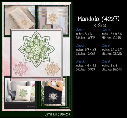 Floral Mandala Machine Embroidery Design File - Botanical Daisy Tile Motif Pattern, 6 Sizes (4227)