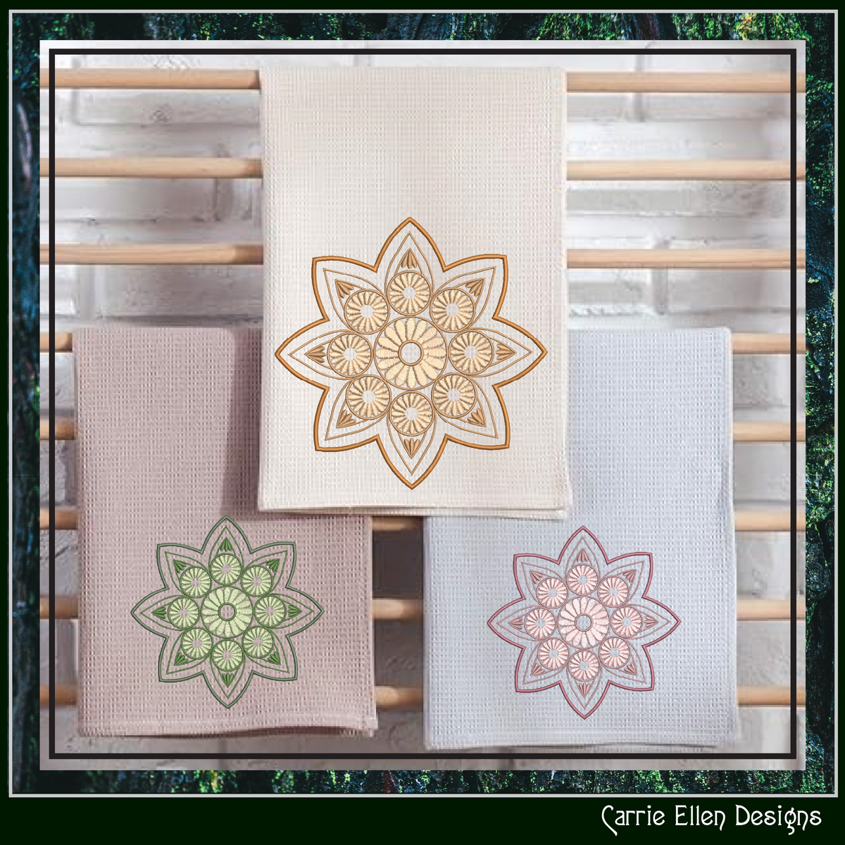 Floral Mandala Machine Embroidery Design File - Botanical Daisy Tile Motif Pattern, 6 Sizes (4227)