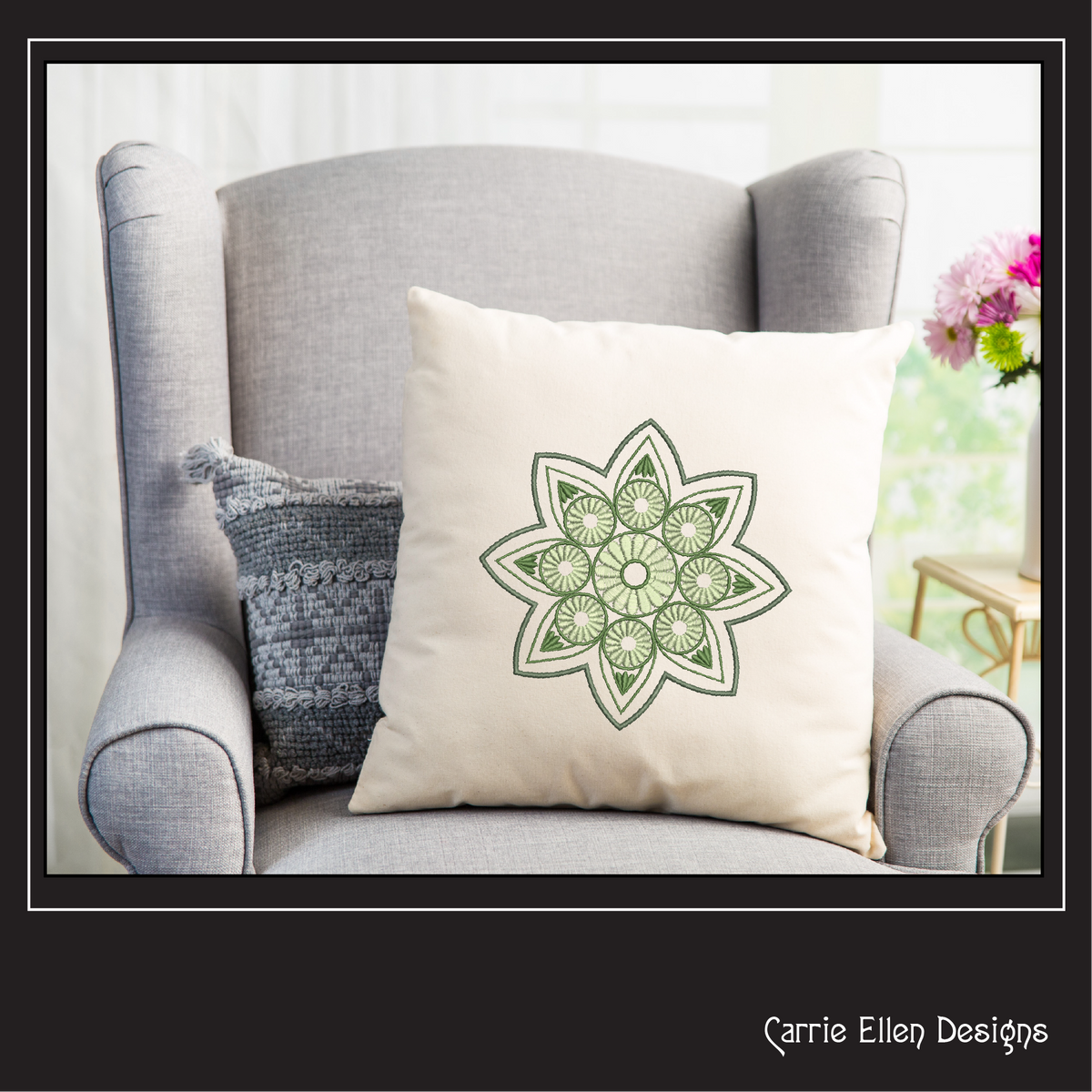 Floral Mandala Machine Embroidery Design File - Botanical Daisy Tile Motif Pattern, 6 Sizes (4227)