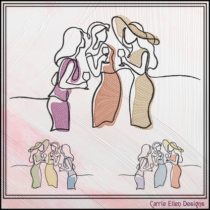 Elegant Ladies Day Out machine embroidery design featuring four women enjoying wine. Perfect for tote bags, apparel, tea towels, friendship gifts, and girls' weekend projects.

Machine embroidery design featuring four elegant women enjoying wine in a modern line art style celebrating friendship.

ladies day out, girls night, wine lovers, friend gift, women line art, wine embroidery, girls trip, brunch friends, elegant design