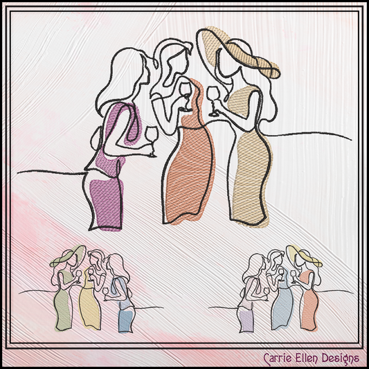 Elegant Ladies Day Out machine embroidery design featuring four women enjoying wine. Perfect for tote bags, apparel, tea towels, friendship gifts, and girls' weekend projects.

Machine embroidery design featuring four elegant women enjoying wine in a modern line art style celebrating friendship.

ladies day out, girls night, wine lovers, friend gift, women line art, wine embroidery, girls trip, brunch friends, elegant design