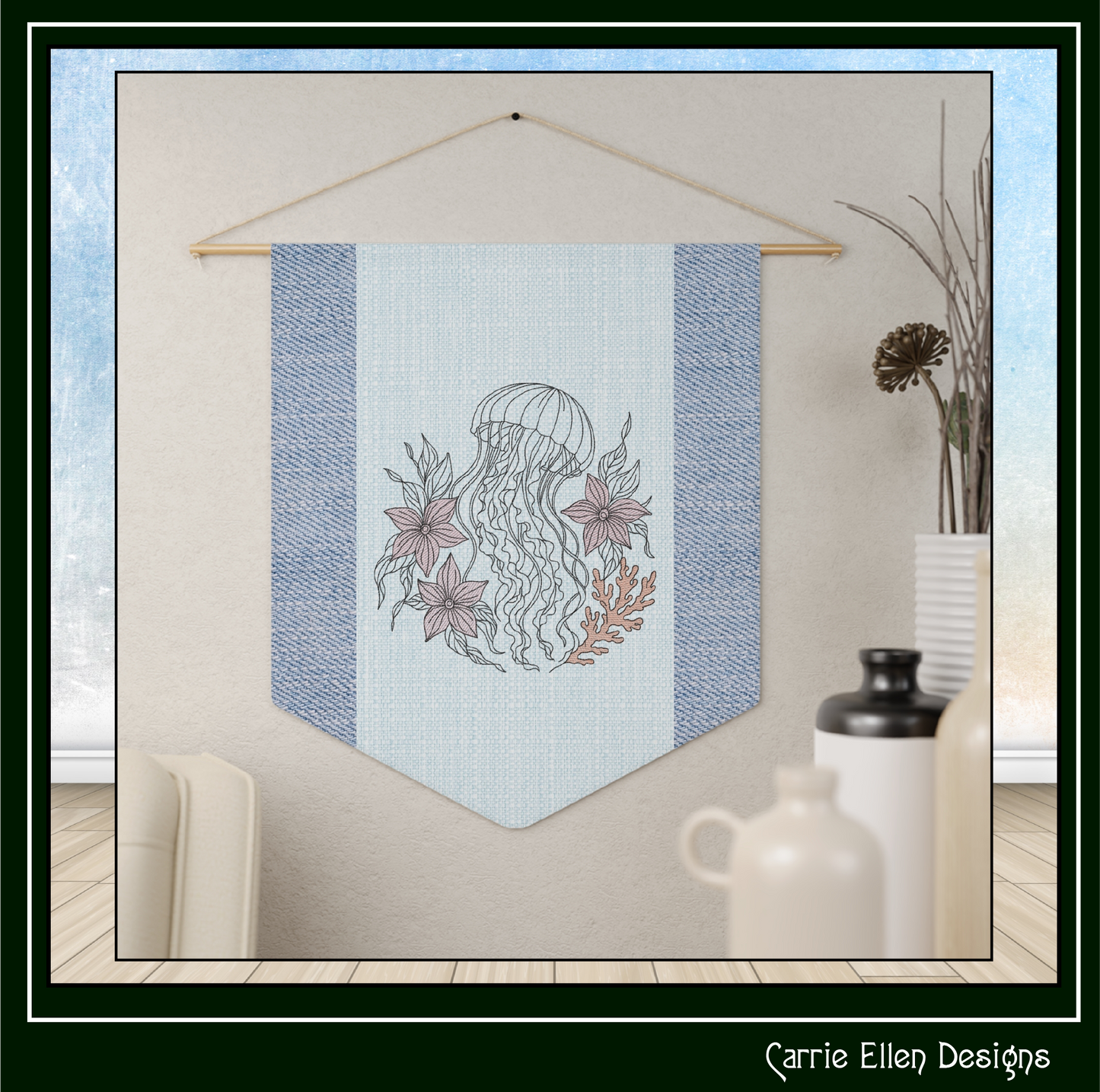 Floral Jellyfish machine embroidery design featuring botanical flowers, seaweed, and coral accents. Perfect for coastal décor, beach towels, apparel, quilts, tote bags, and ocean-themed gifts.

Machine embroidery design featuring an elegant floral jellyfish surrounded by botanical flowers, seaweed, and coral in a coastal outline style.

floral jellyfish, jellyfish design, ocean embroidery, beach embroidery, coastal decor, marine life, botanical art, floral 