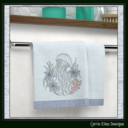 Floral Jellyfish machine embroidery design featuring botanical flowers, seaweed, and coral accents. Perfect for coastal décor, beach towels, apparel, quilts, tote bags, and ocean-themed gifts.

Machine embroidery design featuring an elegant floral jellyfish surrounded by botanical flowers, seaweed, and coral in a coastal outline style.

floral jellyfish, jellyfish design, ocean embroidery, beach embroidery, coastal decor, marine life, botanical art, floral 