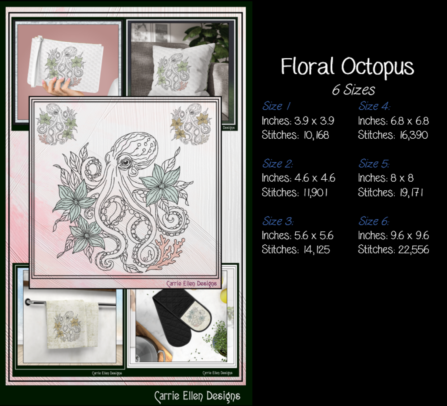 Floral Marine Animals Bundle machine embroidery designs featuring a seahorse, sea turtle, octopus, and jellyfish with botanical accents. Perfect for coastal décor, towels, quilts, apparel, and gifts.

Alt Text

Machine embroidery bundle featuring floral seahorse, sea turtle, octopus, and jellyfish outline designs with botanical accents.