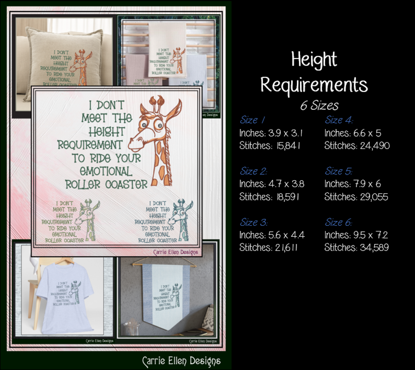 I Don't Meet the Height Requirement to Ride Your Emotional Roller Coaster Machine Embroidery Design | Snarky Adult Humor Digital Download, 6 Sizes (4235)