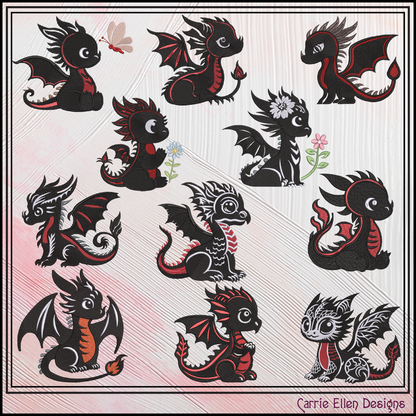 Baby Dragon Machine Embroidery Design Bundle | Fantasy Dragon Embroidery Files | Kawaii Magical Creature, 11 Designs, 6 Sizes, (4238)