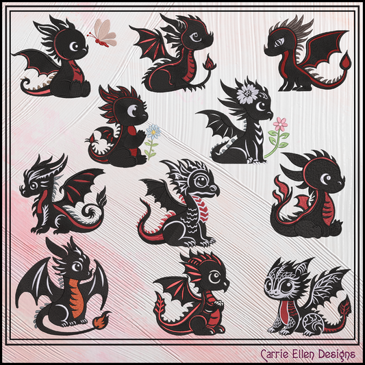 Baby Dragon Machine Embroidery Design Bundle | Fantasy Dragon Embroidery Files | Kawaii Magical Creature, 11 Designs, 6 Sizes, (4238)