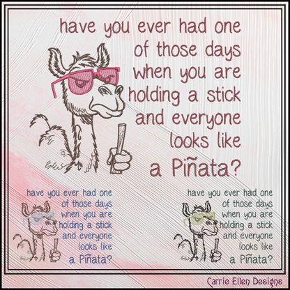 Funny camel machine embroidery design featuring the saying "Have You Ever Had One of Those Days When You Are Holding a Stick and Everyone Looks Like a Piñata?" Perfect for humorous apparel and gifts.

Machine embroidery design of a camel wearing sunglasses holding a stick with a funny piñata-themed adult humor quote.

funny camel, camel embroidery, pinata joke, adult humor, snarky design, funny saying, humor embroidery, sarcastic gift, funny shirt, machine 