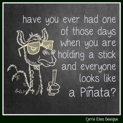 Funny camel machine embroidery design featuring the saying "Have You Ever Had One of Those Days When You Are Holding a Stick and Everyone Looks Like a Piñata?" Perfect for humorous apparel and gifts.

Machine embroidery design of a camel wearing sunglasses holding a stick with a funny piñata-themed adult humor quote.

funny camel, camel embroidery, pinata joke, adult humor, snarky design, funny saying, humor embroidery, sarcastic gift, funny shirt, machine 