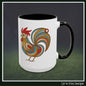Colorful Rooster Accent Coffee Mug – Abstract Farmhouse Animal Embroidery Styled Print | 11oz & 15oz Ceramic (P-6081)