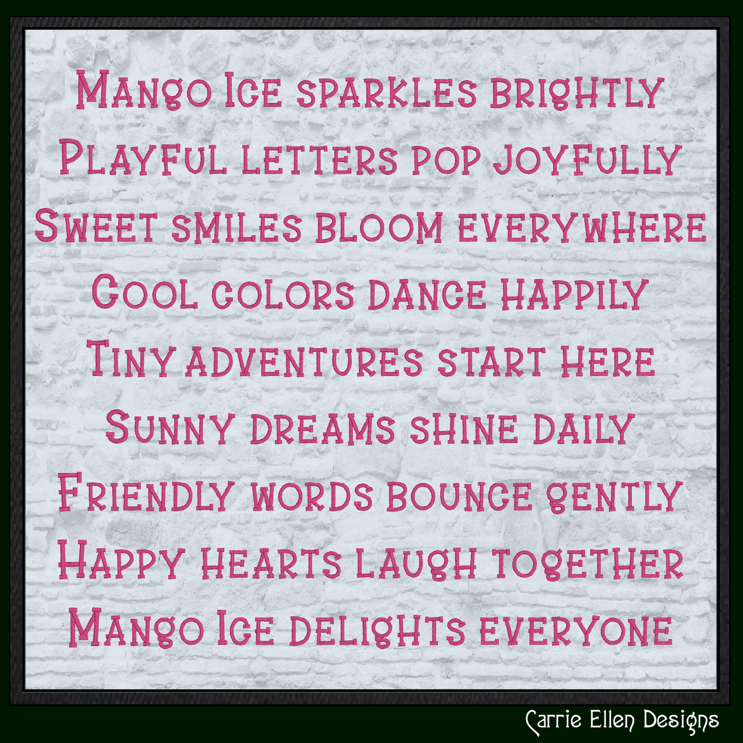 Mango Ice Kids Decorative BX embroidery font with uppercase, lowercase, numbers, punctuation, and native Embrilliance BX format. Perfect for children's embroidery and personalized gifts.

Blue Mango Ice Kids Decorative Block machine embroidery BX font featuring playful uppercase and lowercase letters for children's embroidery projects.