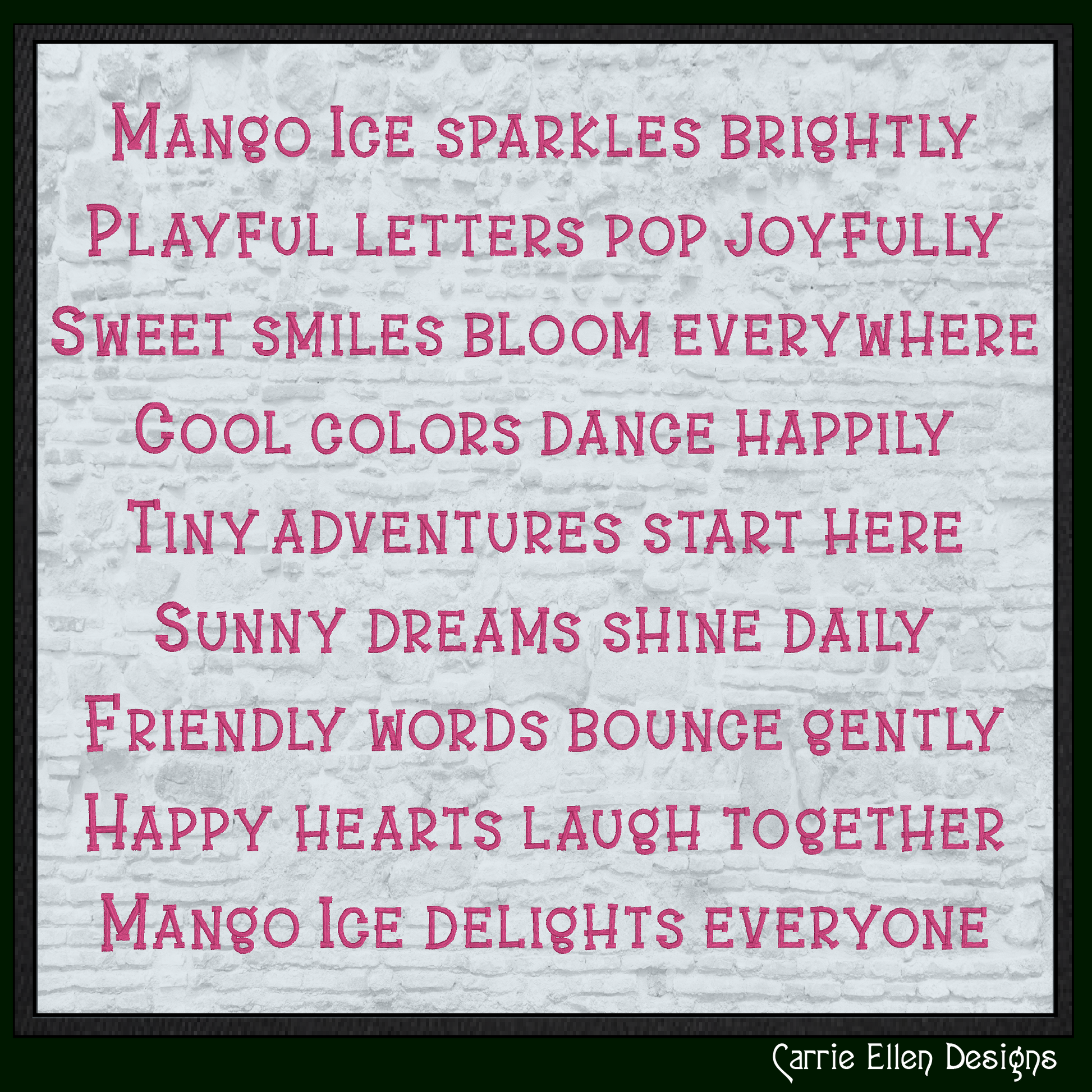 Mango Ice Kids Decorative BX embroidery font with uppercase, lowercase, numbers, punctuation, and native Embrilliance BX format. Perfect for children's embroidery and personalized gifts.

Blue Mango Ice Kids Decorative Block machine embroidery BX font featuring playful uppercase and lowercase letters for children's embroidery projects.