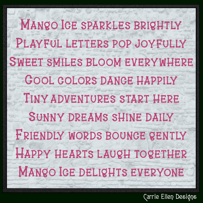 Mango Ice Kids Decorative BX embroidery font with uppercase, lowercase, numbers, punctuation, and native Embrilliance BX format. Perfect for children's embroidery and personalized gifts.

Blue Mango Ice Kids Decorative Block machine embroidery BX font featuring playful uppercase and lowercase letters for children's embroidery projects.