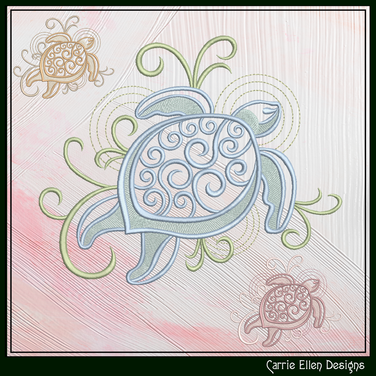 Elegant Sea Turtle machine embroidery design featuring decorative swirl details and coastal styling. Perfect for beach décor, apparel, quilts, tote bags, and nautical embroidery projects.

Machine embroidery design featuring an elegant sea turtle with decorative swirl shell details and flowing coastal accents.