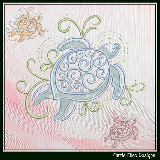 Elegant Sea Turtle machine embroidery design featuring decorative swirl details and coastal styling. Perfect for beach décor, apparel, quilts, tote bags, and nautical embroidery projects.

Machine embroidery design featuring an elegant sea turtle with decorative swirl shell details and flowing coastal accents.