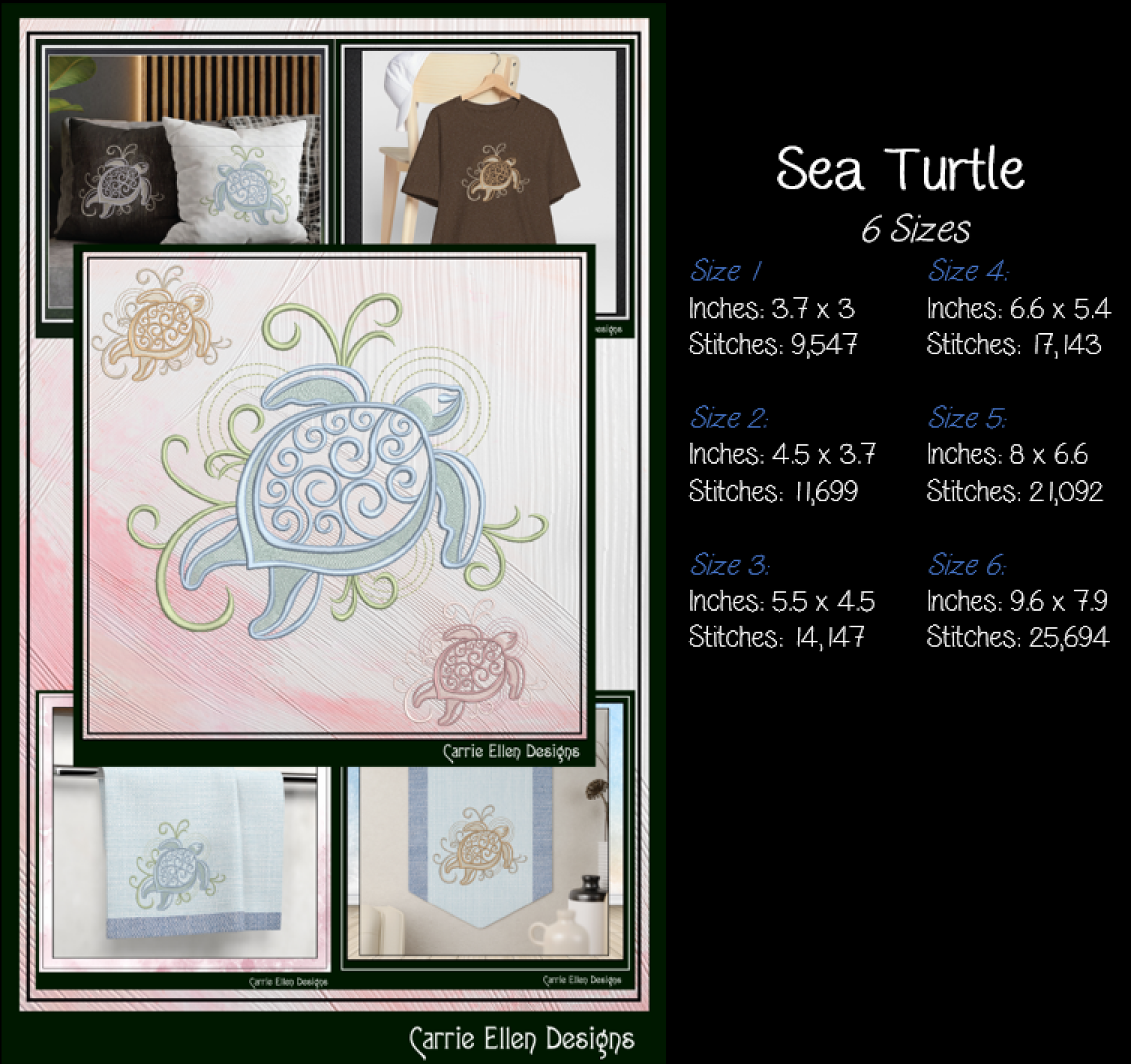 Elegant Sea Turtle machine embroidery design featuring decorative swirl details and coastal styling. Perfect for beach décor, apparel, quilts, tote bags, and nautical embroidery projects.

Machine embroidery design featuring an elegant sea turtle with decorative swirl shell details and flowing coastal accents.