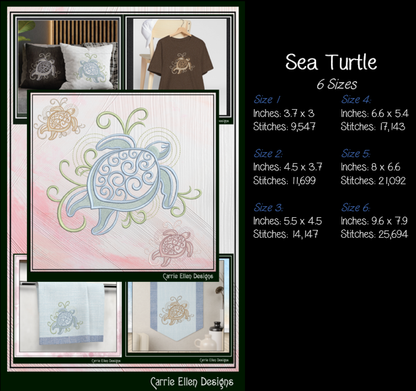 Elegant Sea Turtle machine embroidery design featuring decorative swirl details and coastal styling. Perfect for beach décor, apparel, quilts, tote bags, and nautical embroidery projects.

Machine embroidery design featuring an elegant sea turtle with decorative swirl shell details and flowing coastal accents.