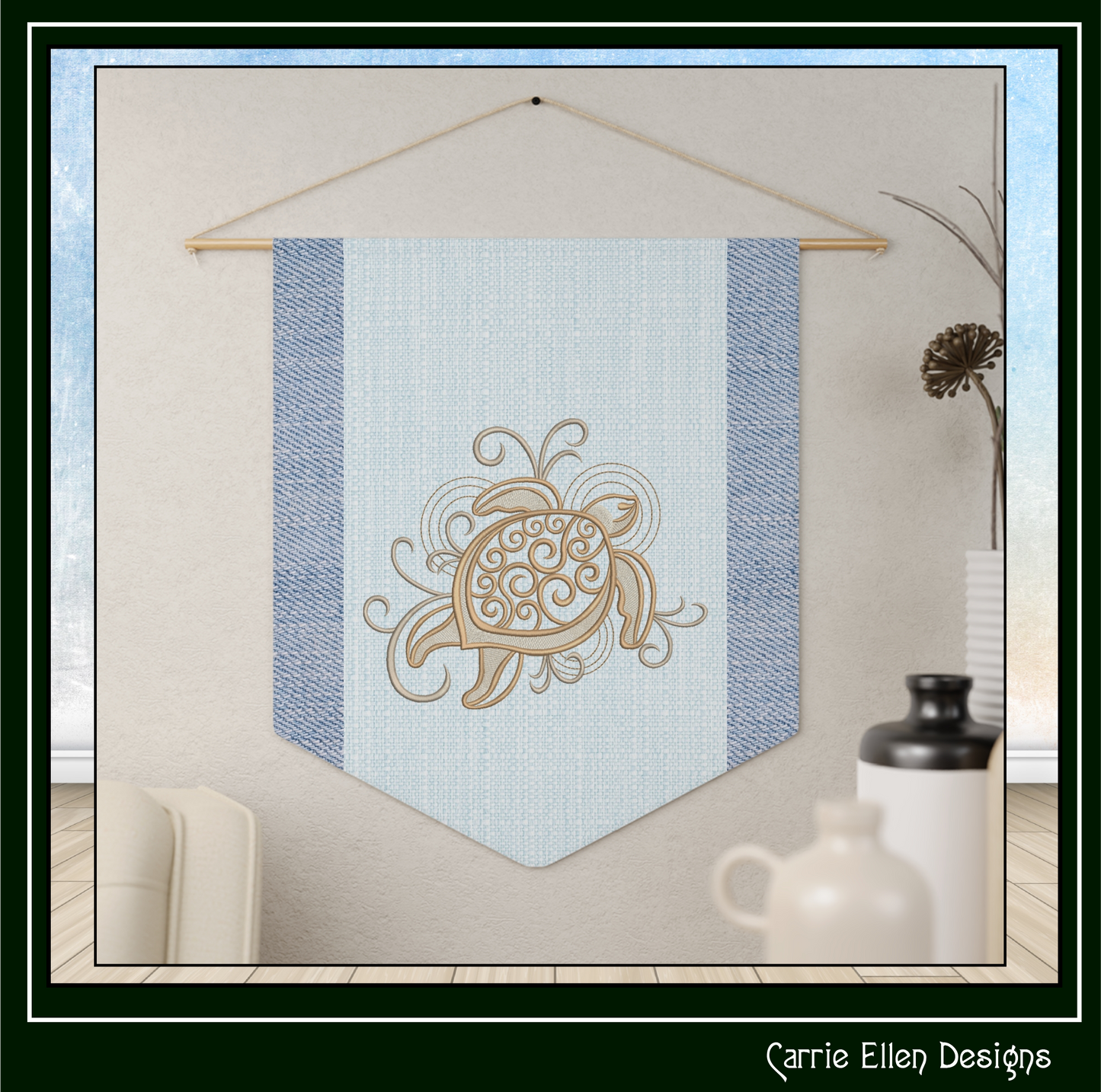 Elegant Sea Turtle machine embroidery design featuring decorative swirl details and coastal styling. Perfect for beach décor, apparel, quilts, tote bags, and nautical embroidery projects.

Machine embroidery design featuring an elegant sea turtle with decorative swirl shell details and flowing coastal accents.
