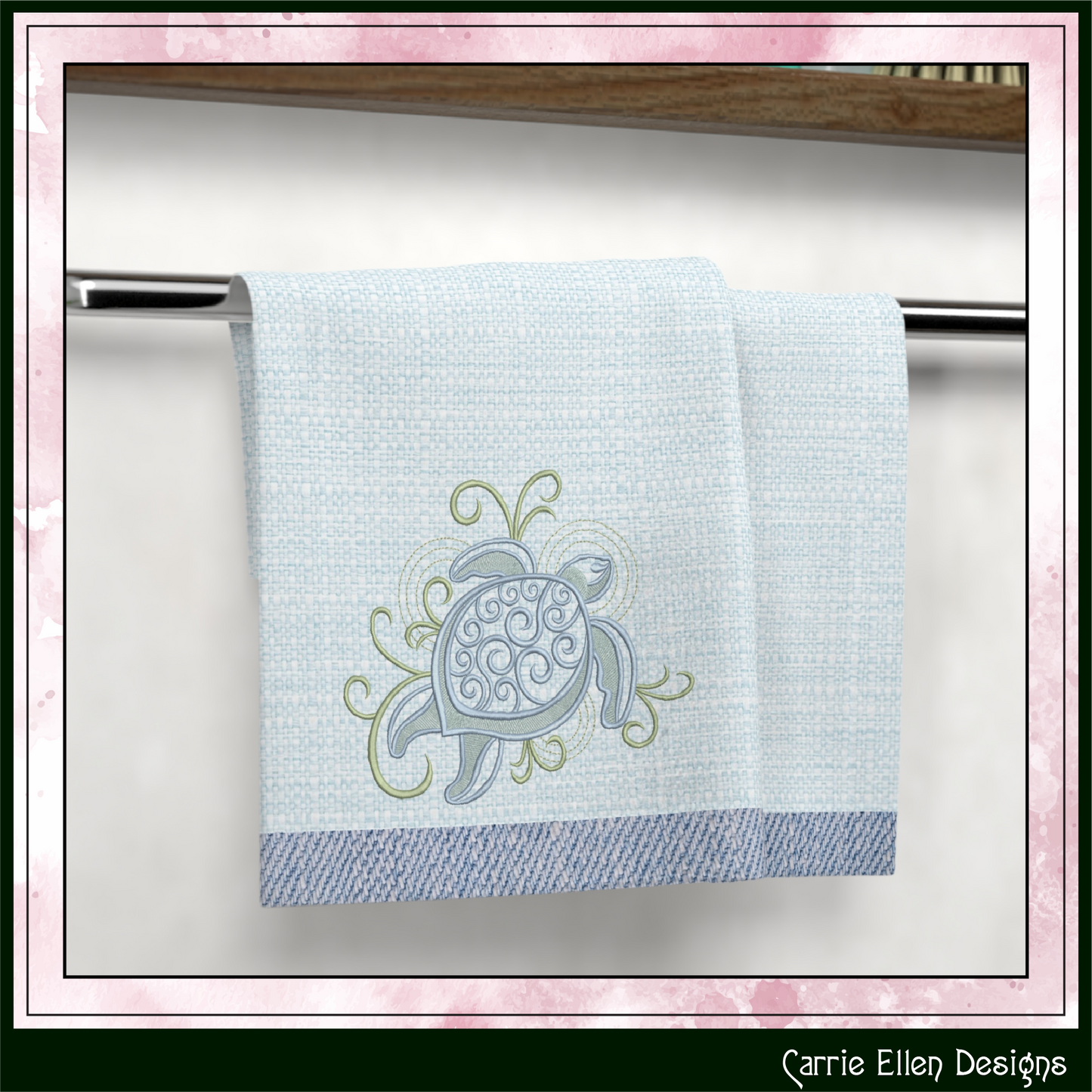 Elegant Sea Turtle machine embroidery design featuring decorative swirl details and coastal styling. Perfect for beach décor, apparel, quilts, tote bags, and nautical embroidery projects.

Machine embroidery design featuring an elegant sea turtle with decorative swirl shell details and flowing coastal accents.