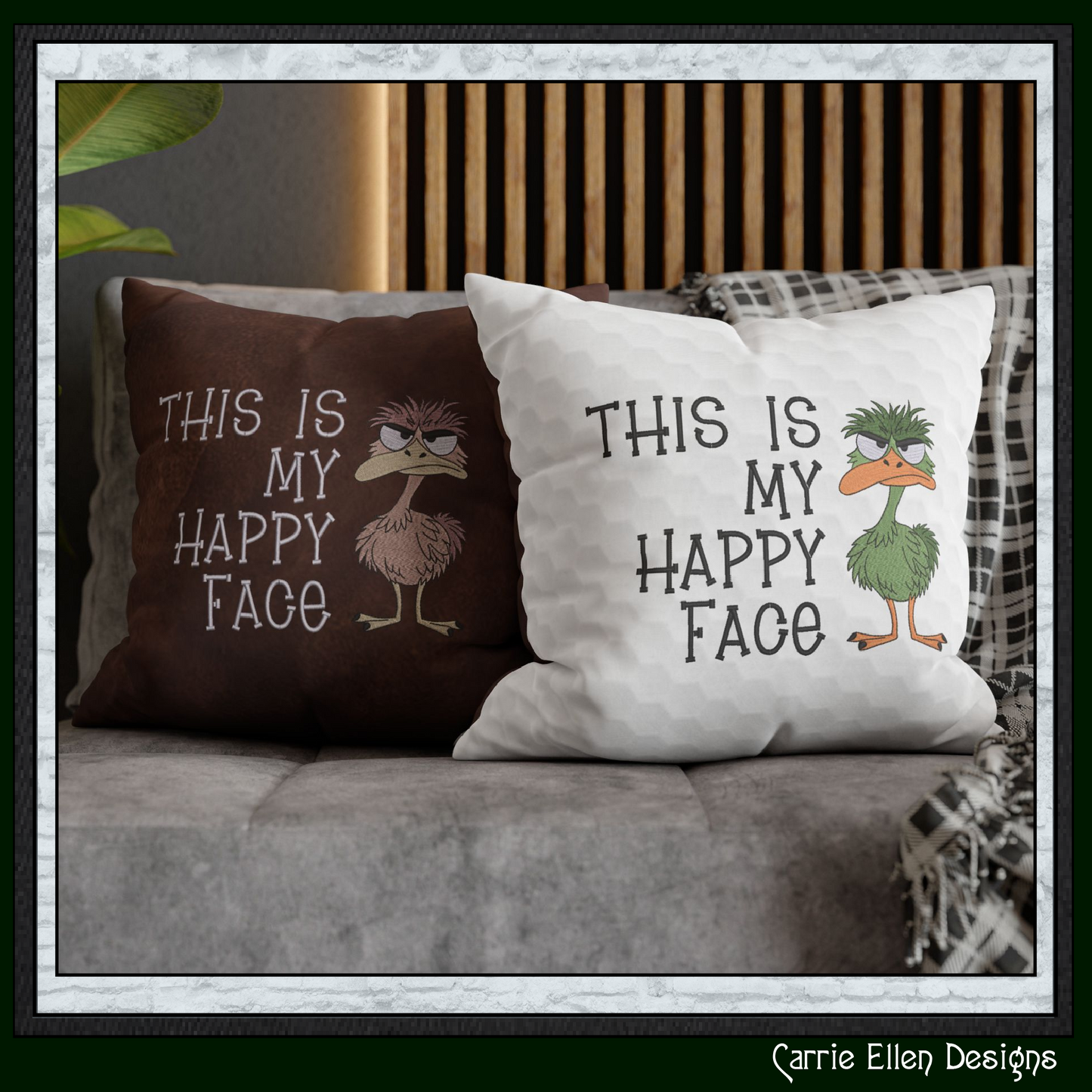 This Is My Happy Face Machine Embroidery Design | Funny Grumpy Bird Stitch File | Sarcastic Adult Humor, 6 Sizes (4248)