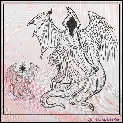 Grim Reaper with Angel & Demon Wings Machine Embroidery Design, 6 Sizes (4268)