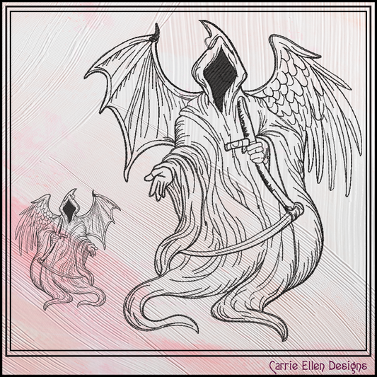 Grim Reaper with Angel & Demon Wings Machine Embroidery Design, 6 Sizes (4268)
