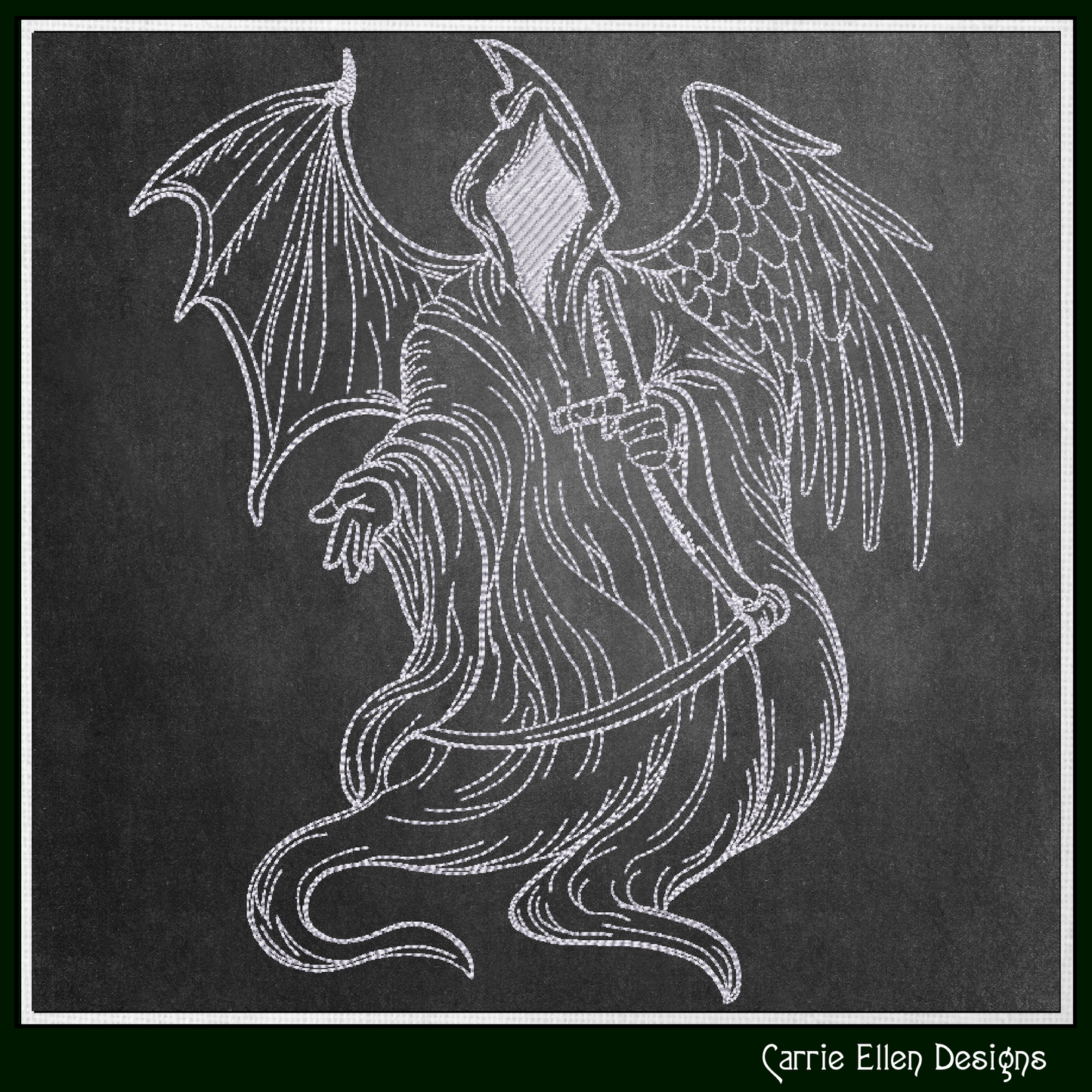 Grim Reaper with Angel & Demon Wings Machine Embroidery Design, 6 Sizes (4268)