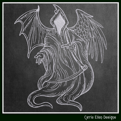 Grim Reaper with Angel & Demon Wings Machine Embroidery Design, 6 Sizes (4268)