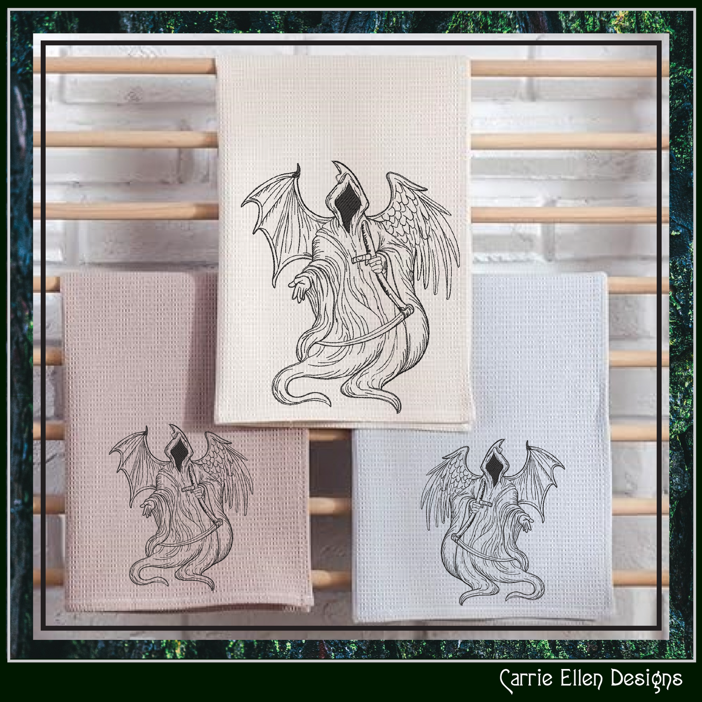 Grim Reaper with Angel & Demon Wings Machine Embroidery Design, 6 Sizes (4268)