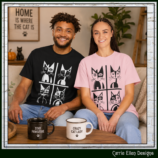 Geometric Cat Comfort Colors® T-Shirt | Minimalist Garment Dyed Cat Tee,  12 Colors (4279)