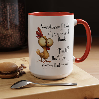 Funny Sarcastic Quote Mug | “That’s the Sperm That Won?” Colored Accent Coffee Mug 11oz & 15oz (3818)