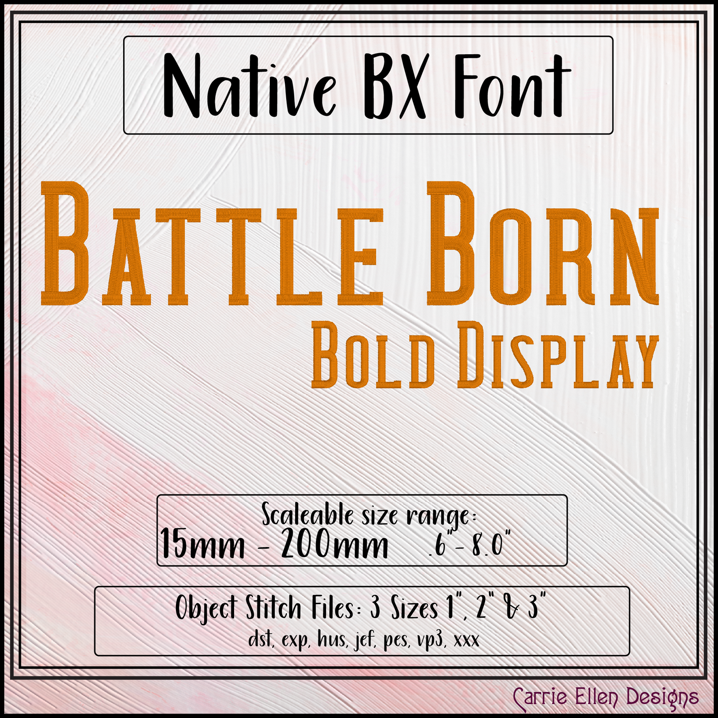 Battle Born Bold Block BX Font – Native Embrilliance Machine Embroidery Alphabet (4303)