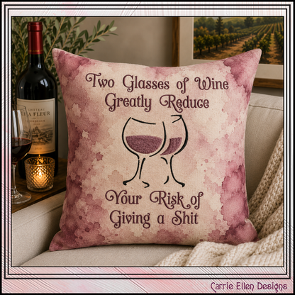 Funny Two Glasses Of Wine Reduce Risk Machine Embroidery Design File - Sarcastic Wine Quote Pattern, 6 Sizes (4314)