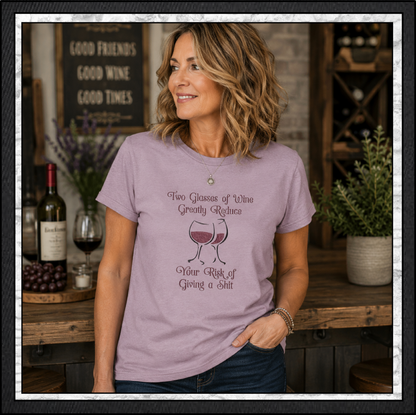 Funny Two Glasses Of Wine Reduce Risk Machine Embroidery Design File - Sarcastic Wine Quote Pattern, 6 Sizes (4314)