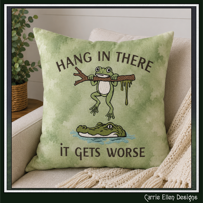 Funny Hang In There Frog and Alligator Machine Embroidery Design - Sarcastic Quote Pattern, 6 Sizes (4318)