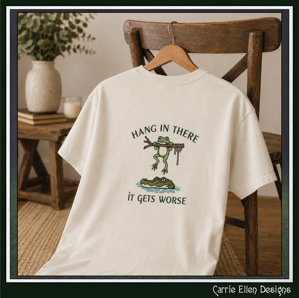 Funny Hang In There Frog and Alligator Machine Embroidery Design - Sarcastic Quote Pattern, 6 Sizes (4318)