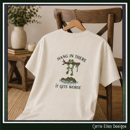 Funny Hang In There Frog and Alligator Machine Embroidery Design - Sarcastic Quote Pattern, 6 Sizes (4318)