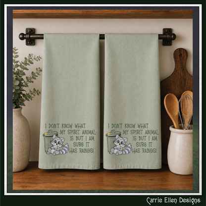 Spirit Animal Has Rabies" Funny Raccoon Machine Embroidery Design - Sarcastic Trash Raccoon Quote Pattern, 6 Sizes (4319)