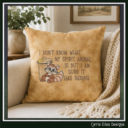 Spirit Animal Has Rabies" Funny Raccoon Machine Embroidery Design - Sarcastic Trash Raccoon Quote Pattern, 6 Sizes (4319)