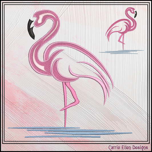 Pink Flamingo Machine Embroidery Design, Tropical Bird Summer Beach Stitch Pattern, 6 Sizes (4340)