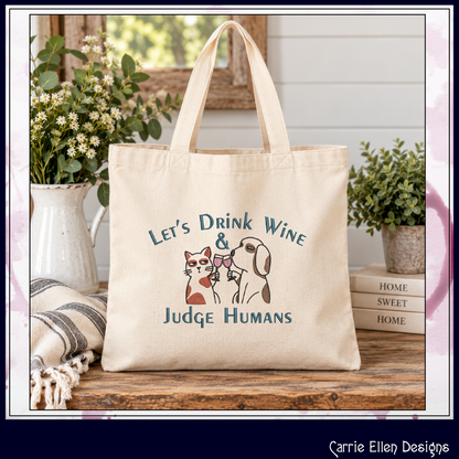 Let’s Drink Wine & Judge Humans – Funny Cat & Dog Machine Embroidery Design,  6 Sizes (4355)