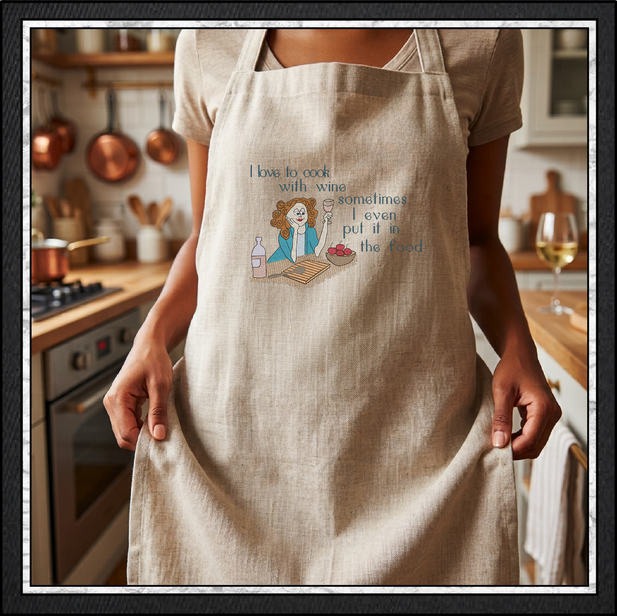 I Love To Cook With Wine Machine Embroidery Design, Funny Wine Quote, 6 Sizes (4356)