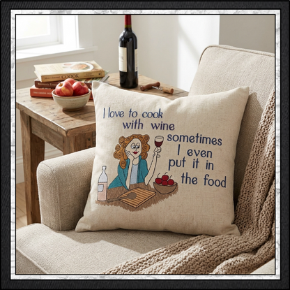 I Love To Cook With Wine Machine Embroidery Design, Funny Wine Quote, 6 Sizes (4356)