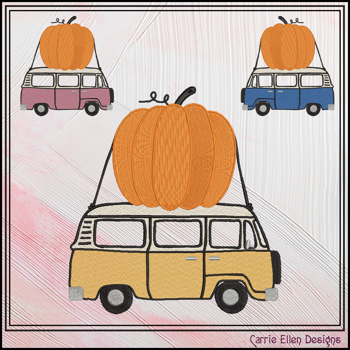 Vintage Camper Van with Giant Pumpkin Machine Embroidery Design, 6 Sizes (4370)
