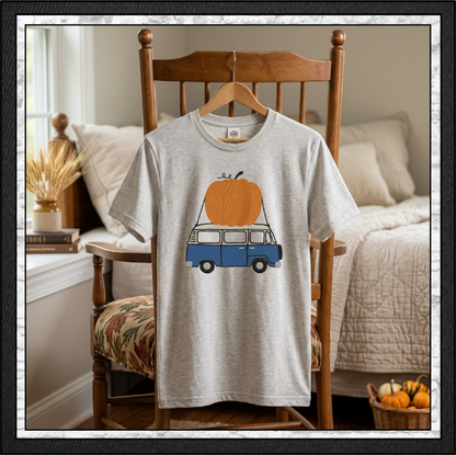 Vintage Camper Van with Giant Pumpkin Machine Embroidery Design, 6 Sizes (4370)