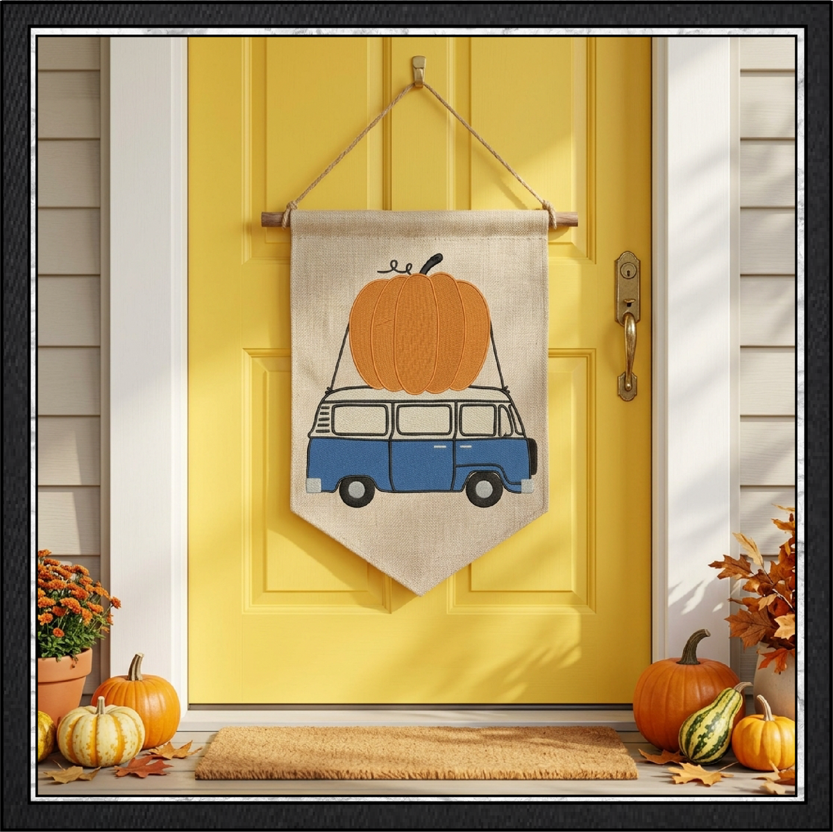 Vintage Fall Vehicles Pumpkin Machine Embroidery Design Set - Retro Beetle, Camper Van, & Pickup Truck Patterns, 3 Designs, 6 Sizes Each (4378)