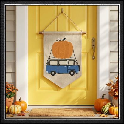 Vintage Fall Vehicles Pumpkin Machine Embroidery Design Set - Retro Beetle, Camper Van, & Pickup Truck Patterns, 3 Designs, 6 Sizes Each (4378)